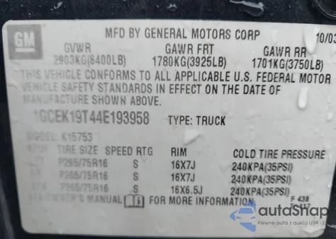 2004 Chevrolet Silverado 1500 Z71 from USA, damaged, VIN 1GCEK19T44E193958